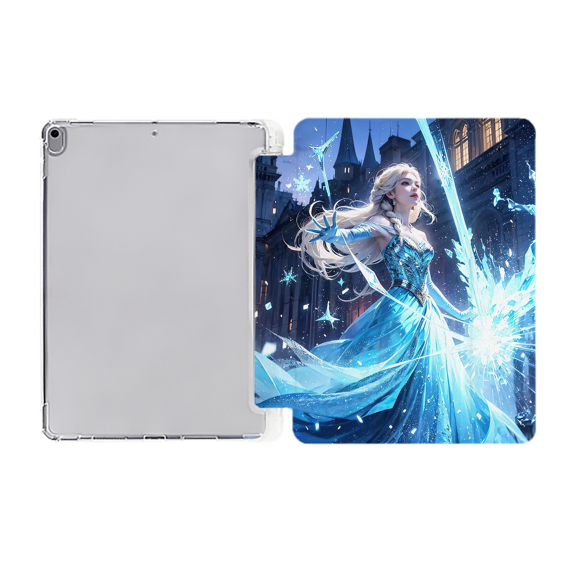 （画像用） アナと雪の女王 アンナ エルサ Frozen Anna Elsa IPad ケース ペン収納付き 三つ折りスタンド PUレザー×シリコン 対応機種9.5/10.5/10.9インチ
